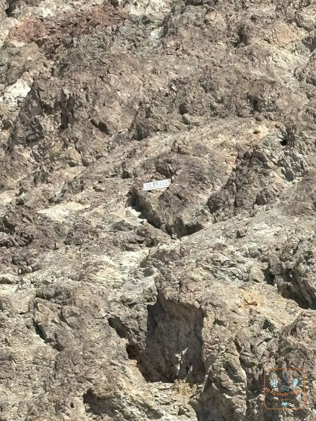 Le panneau Sea Level accroché haut sur la falaise au-dessus de Badwater