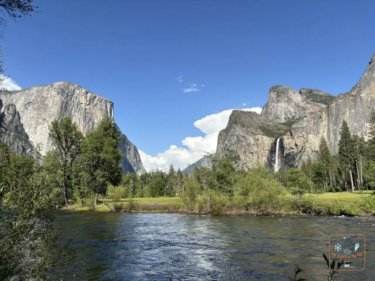 El Capitan, Bridalveil Fall et la Merced River depuis Valley View