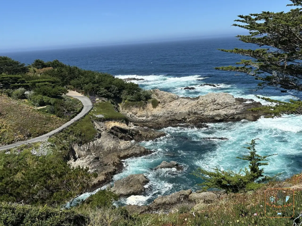 La côte rocheuse et l'eau turquoise au sud de Carmel