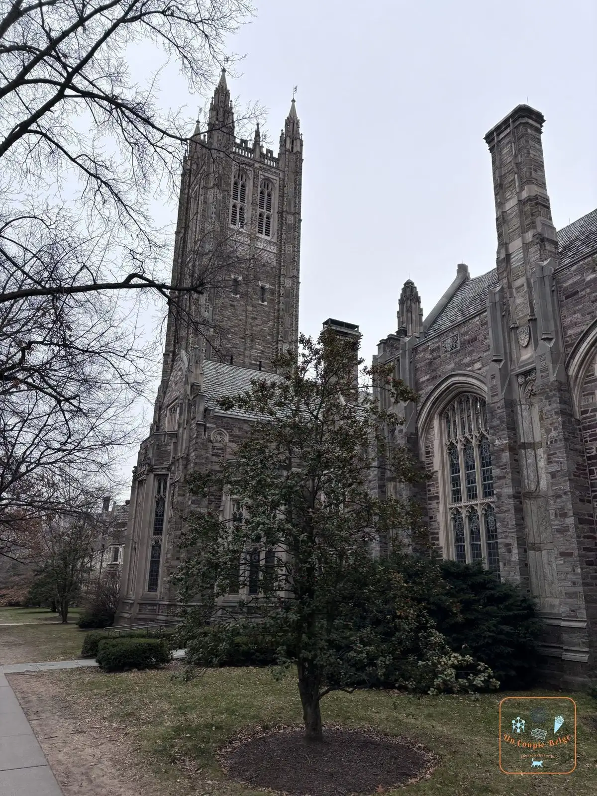 Tour néogothique d'un bâtiment de l'université de Princeton
