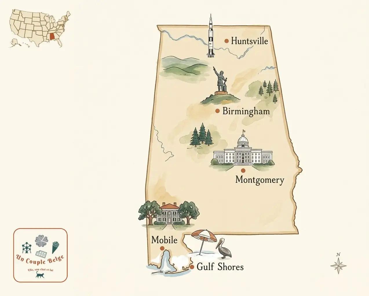 Carte — Alabama et les lieux cités dans l’article