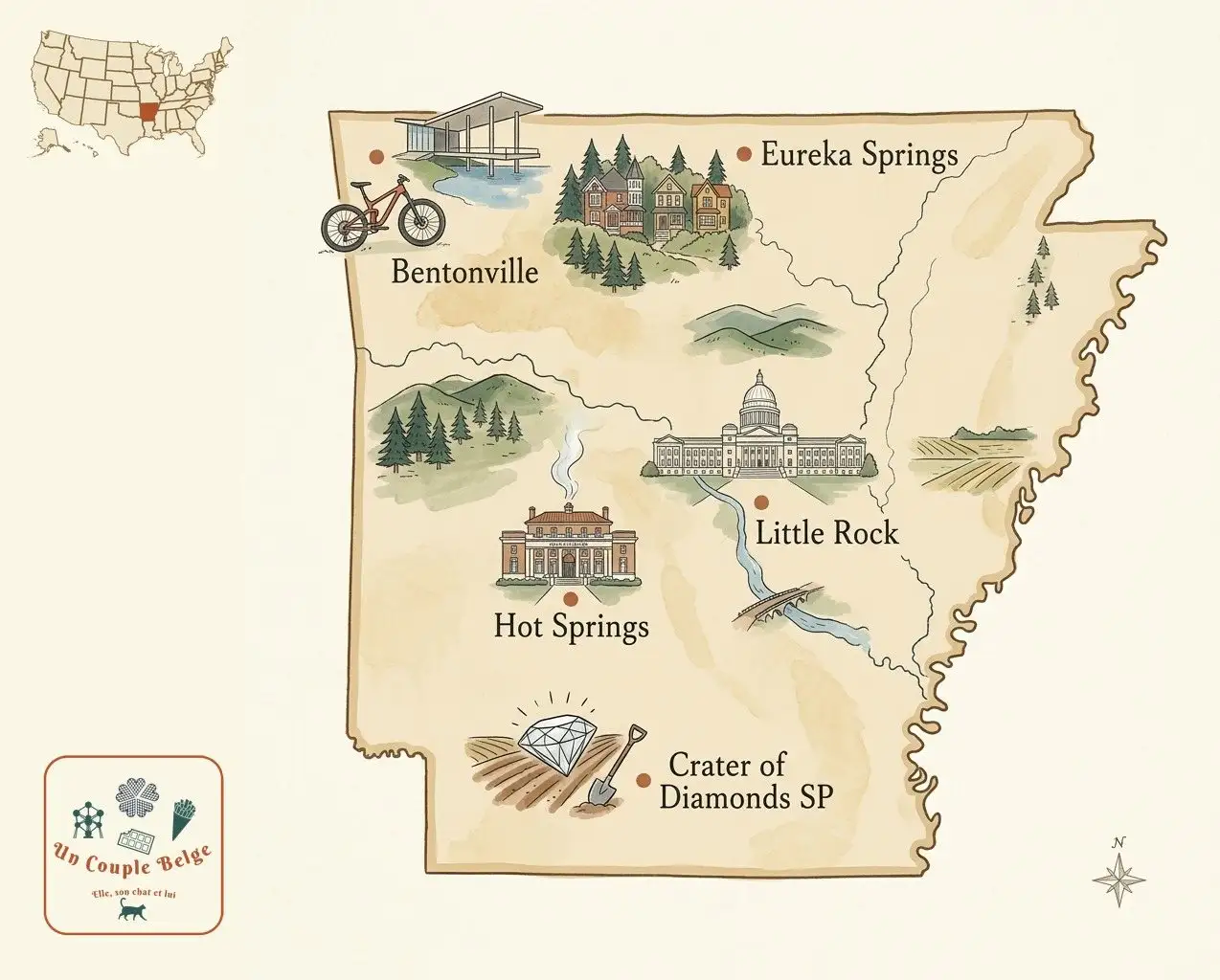 Carte — Arkansas et les lieux cités dans l’article