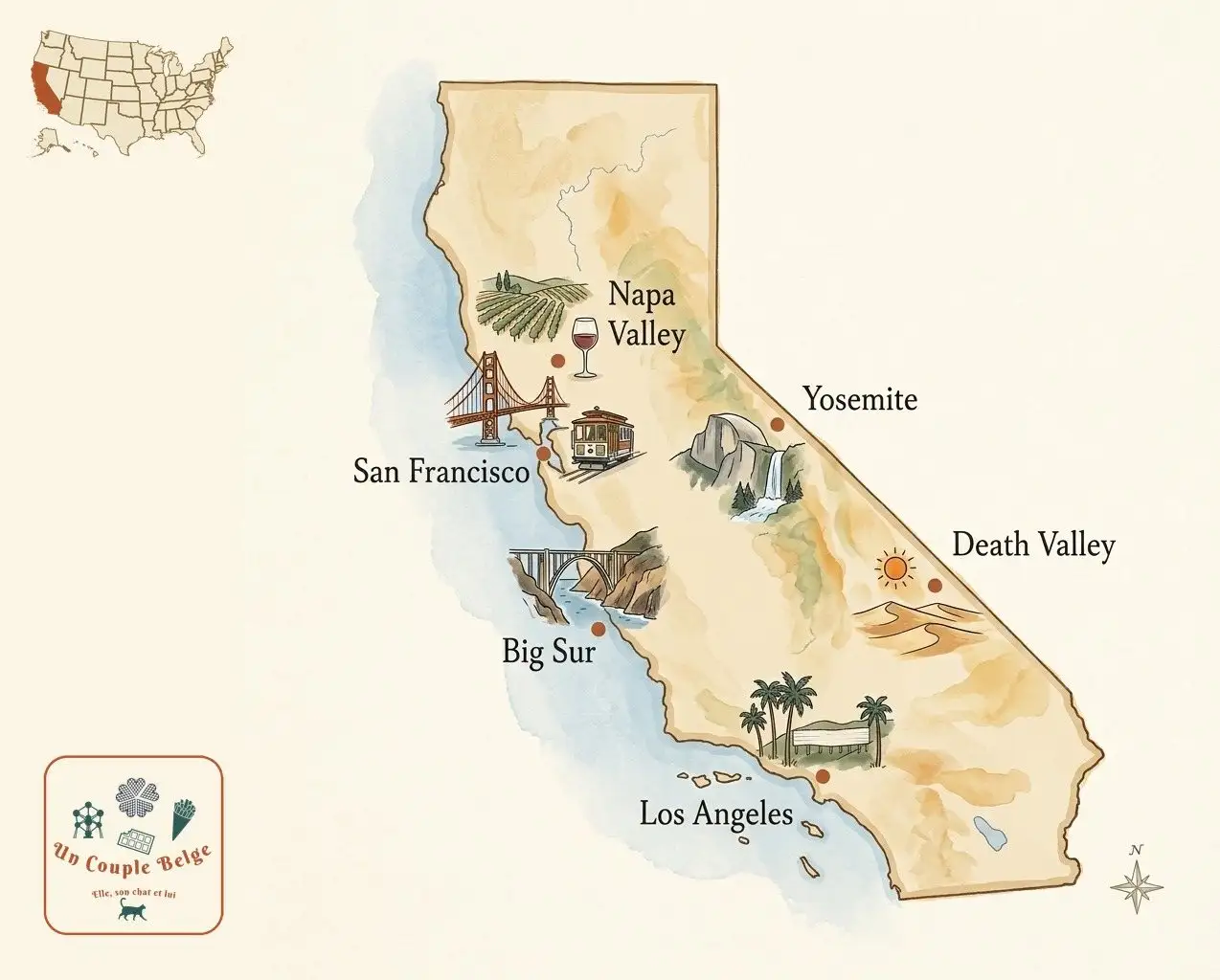 Carte — Californie et les lieux cités dans l’article
