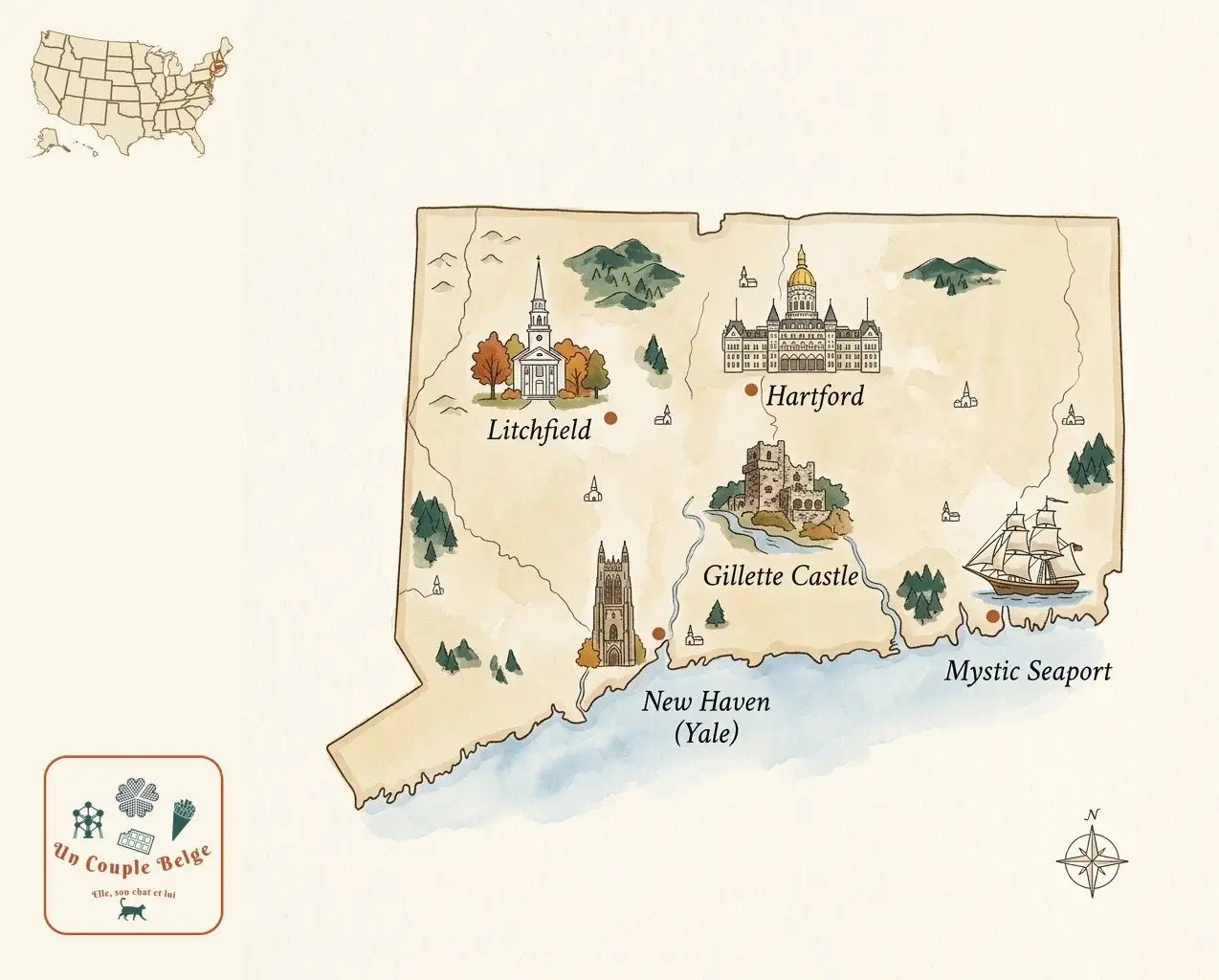 Carte — Connecticut et les lieux cités dans l’article