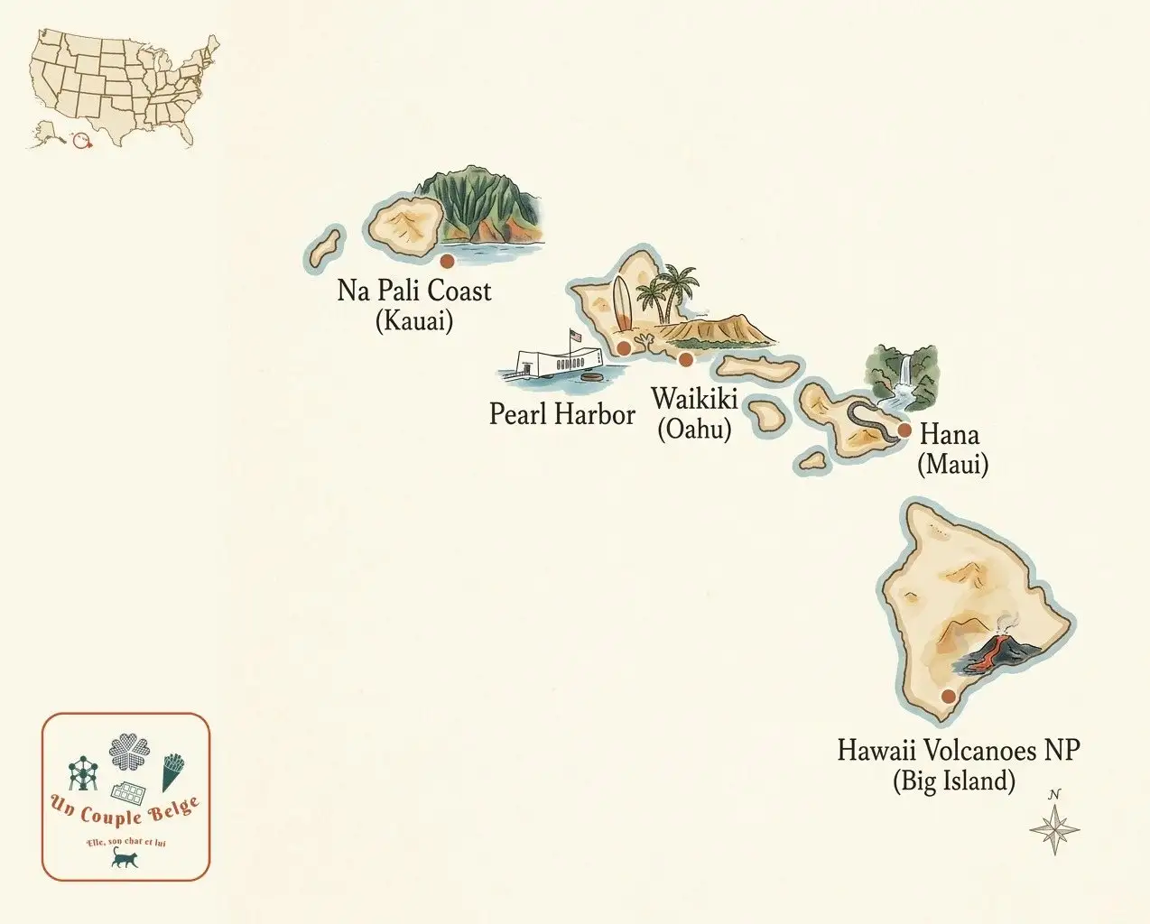 Carte — Hawaï et les lieux cités dans l’article
