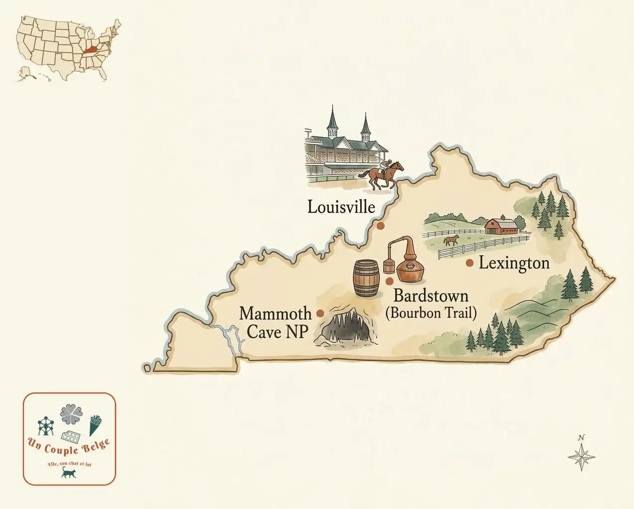 Carte — Kentucky et les lieux cités dans l’article