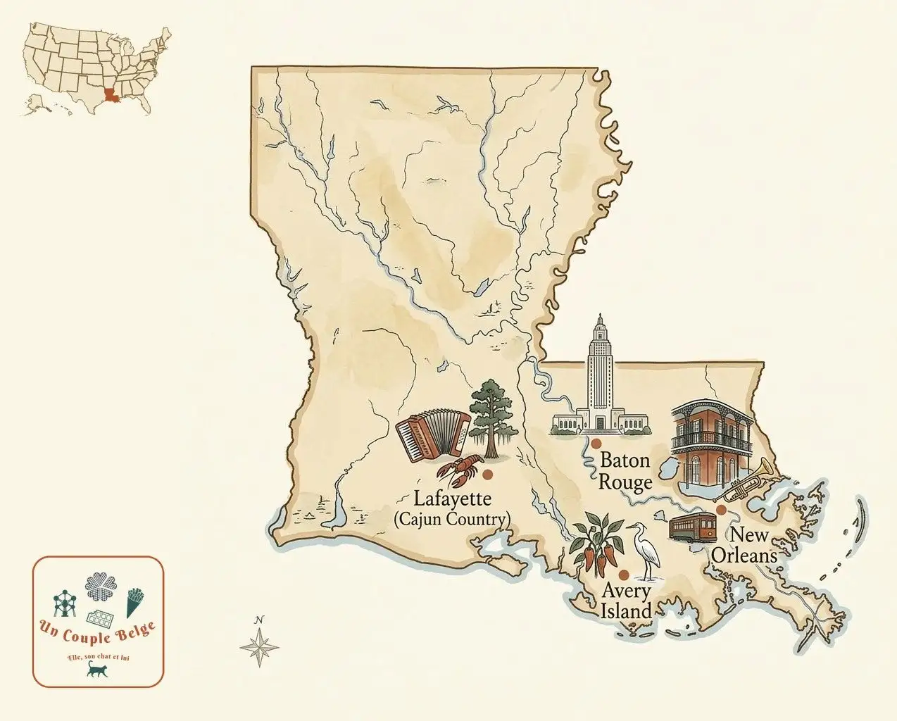 Carte — Louisiane et les lieux cités dans l’article