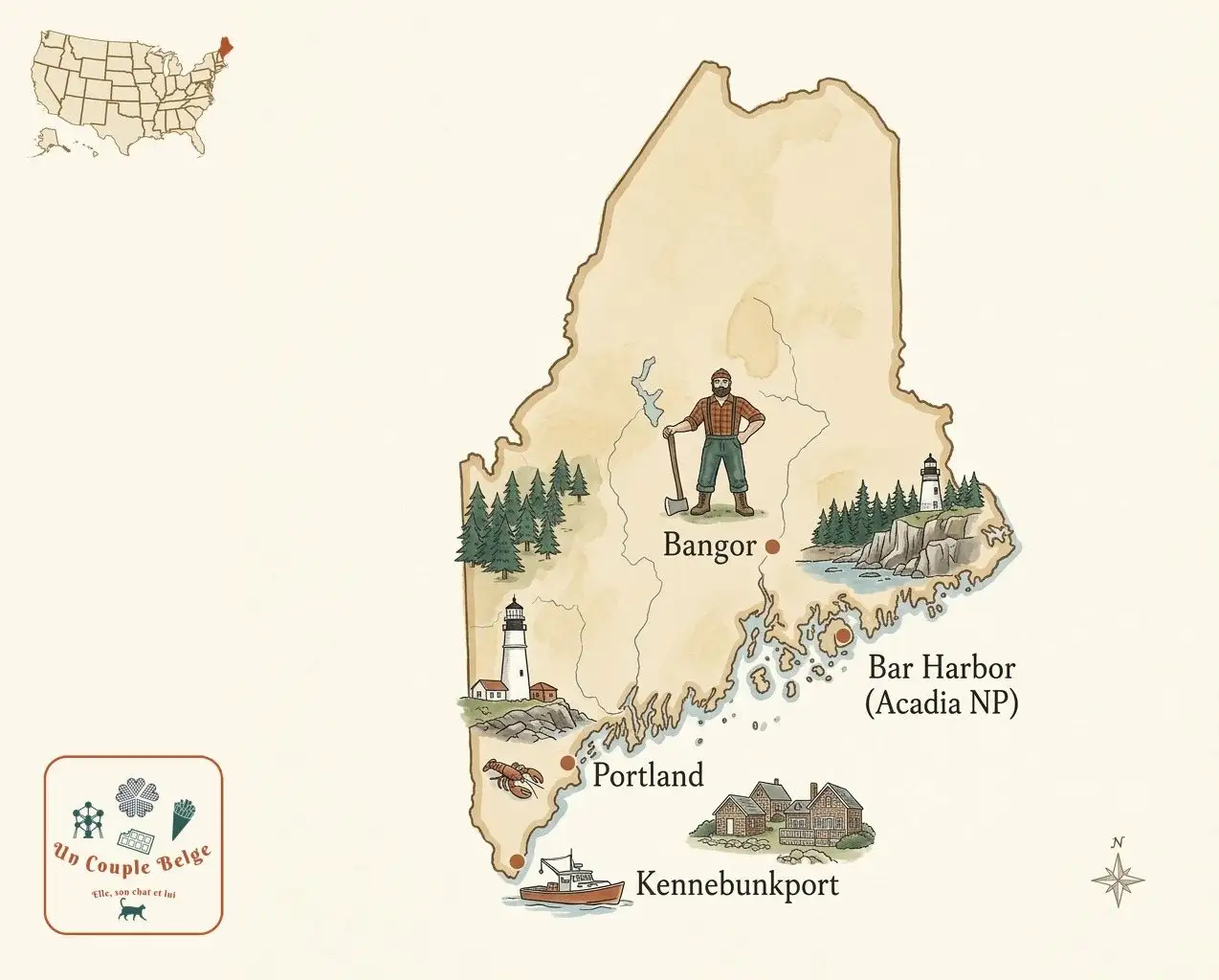 Carte — Maine et les lieux cités dans l’article