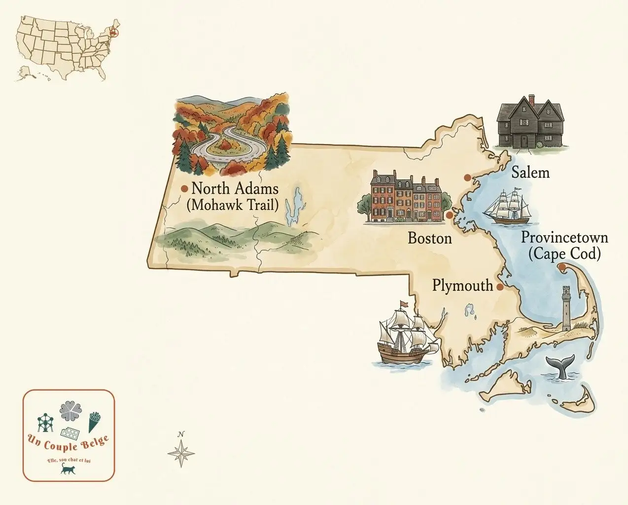 Carte — Massachusetts et les lieux cités dans l’article