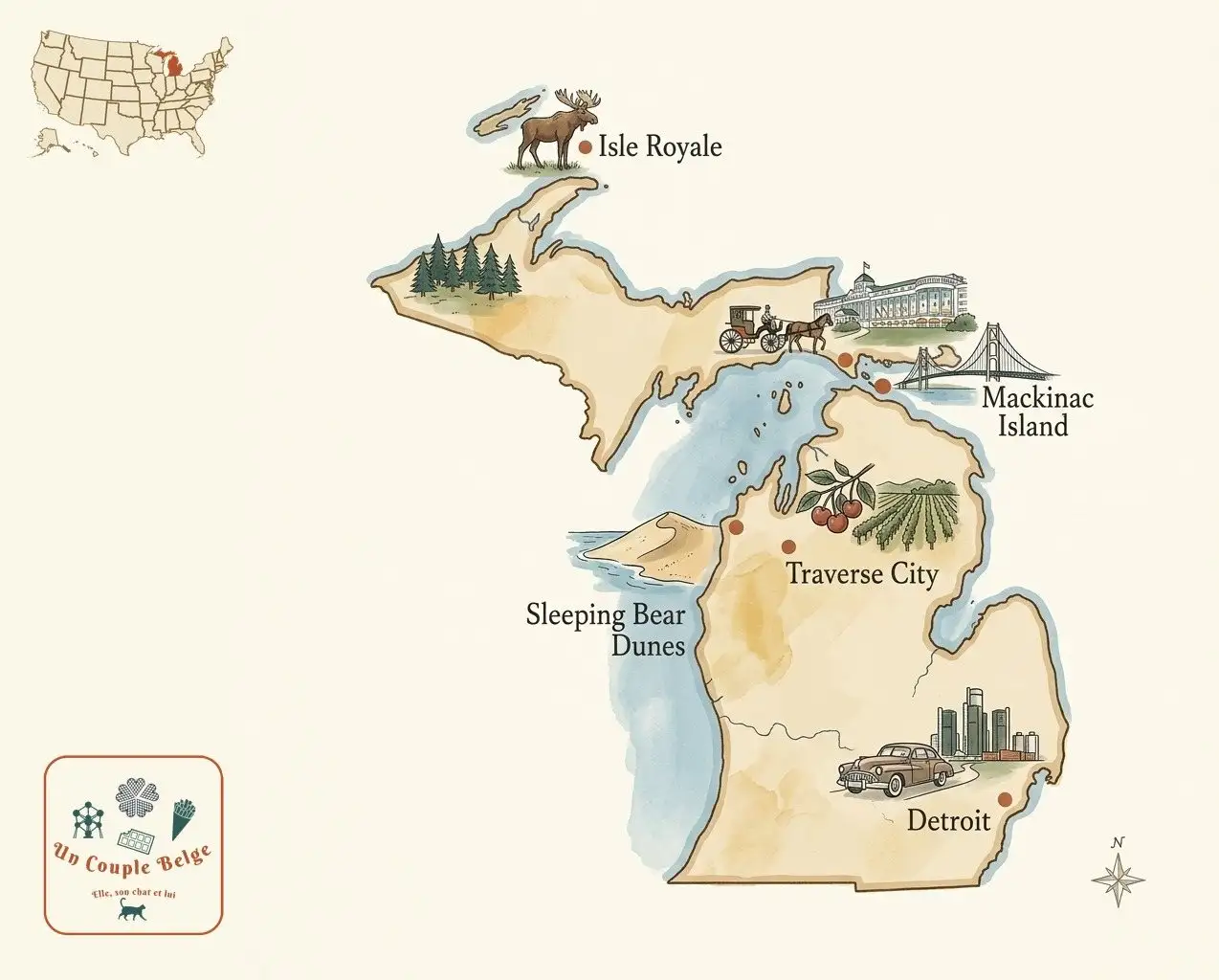 Carte — Michigan et les lieux cités dans l’article
