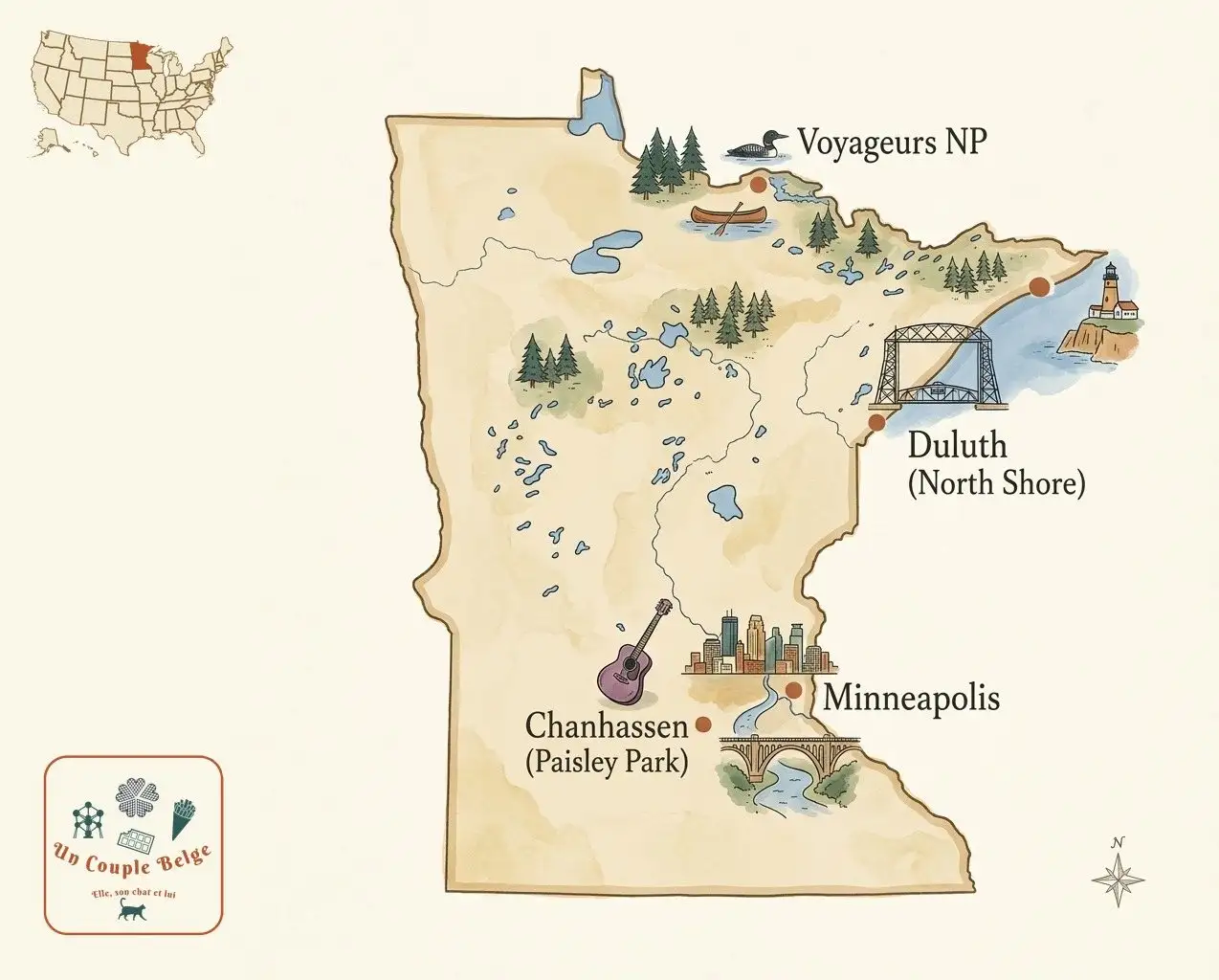 Carte — Minnesota et les lieux cités dans l’article