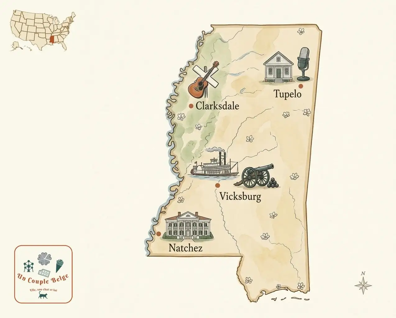 Carte — Mississippi et les lieux cités dans l’article