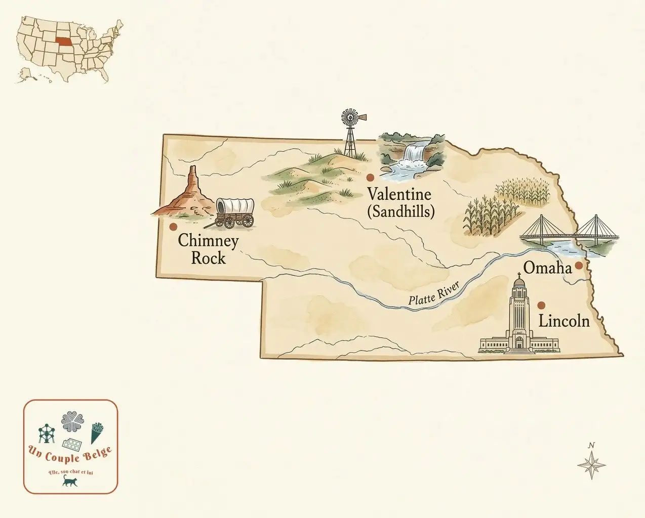 Carte — Nebraska et les lieux cités dans l’article