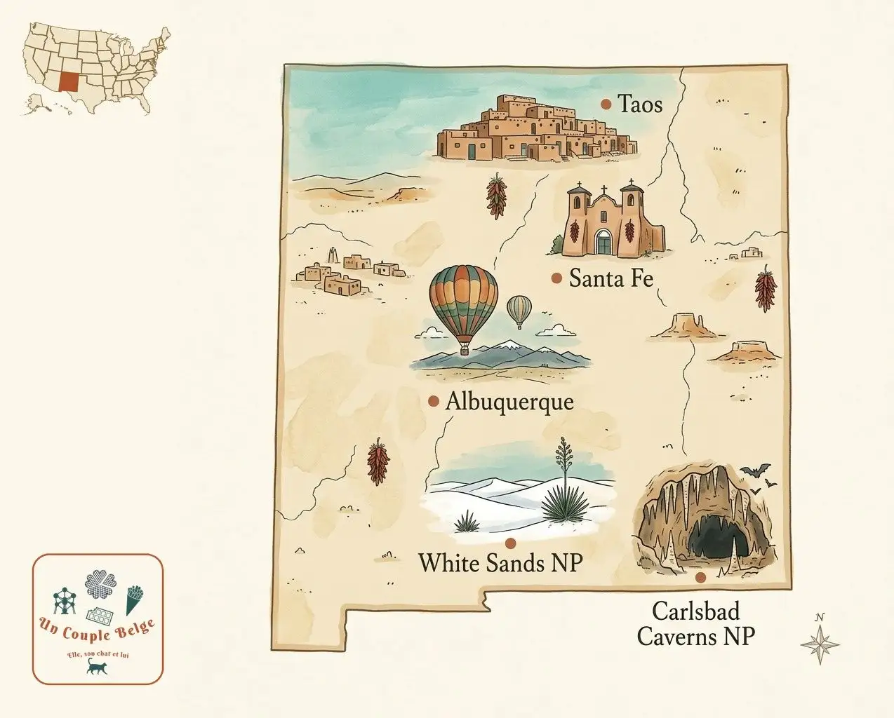 Carte — Nouveau-Mexique et les lieux cités dans l’article