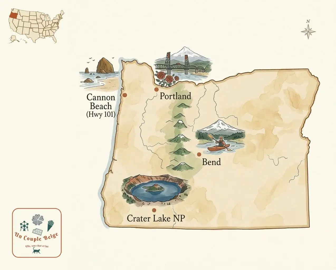 Carte — Oregon et les lieux cités dans l’article