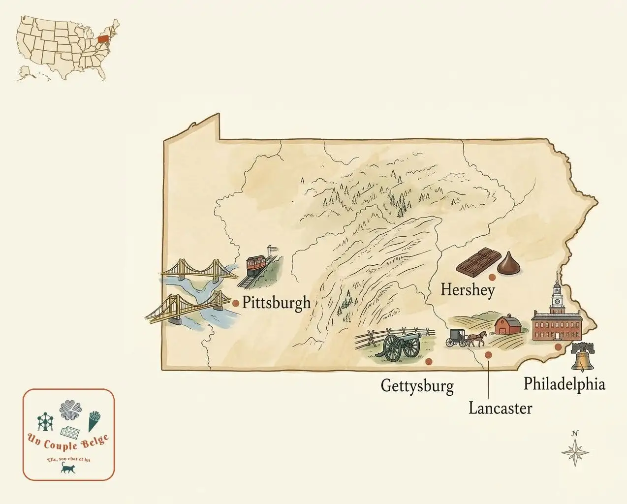 Carte — Pennsylvanie et les lieux cités dans l’article