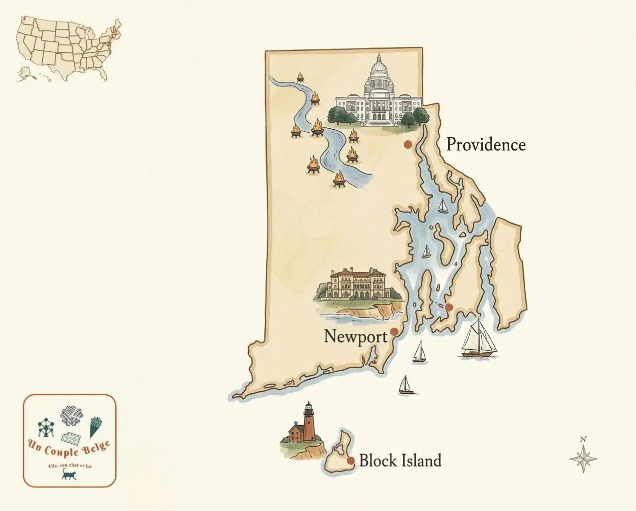Carte — Rhode Island et les lieux cités dans l’article