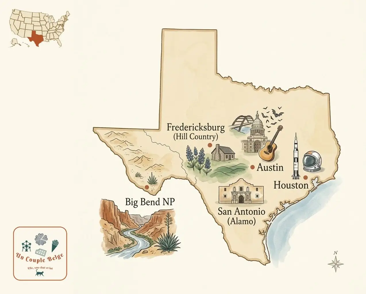 Carte — Texas et les lieux cités dans l’article