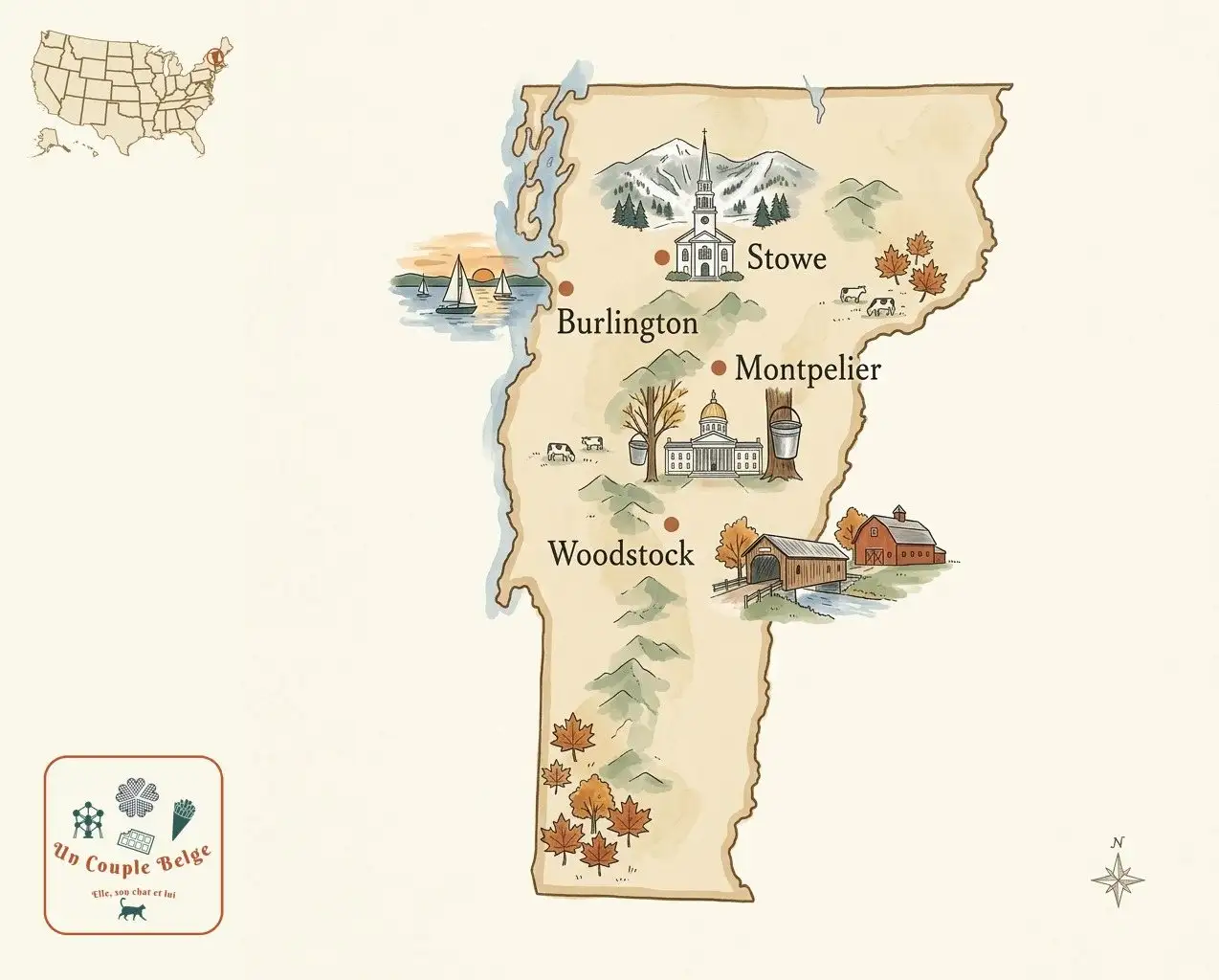 Carte — Vermont et les lieux cités dans l’article