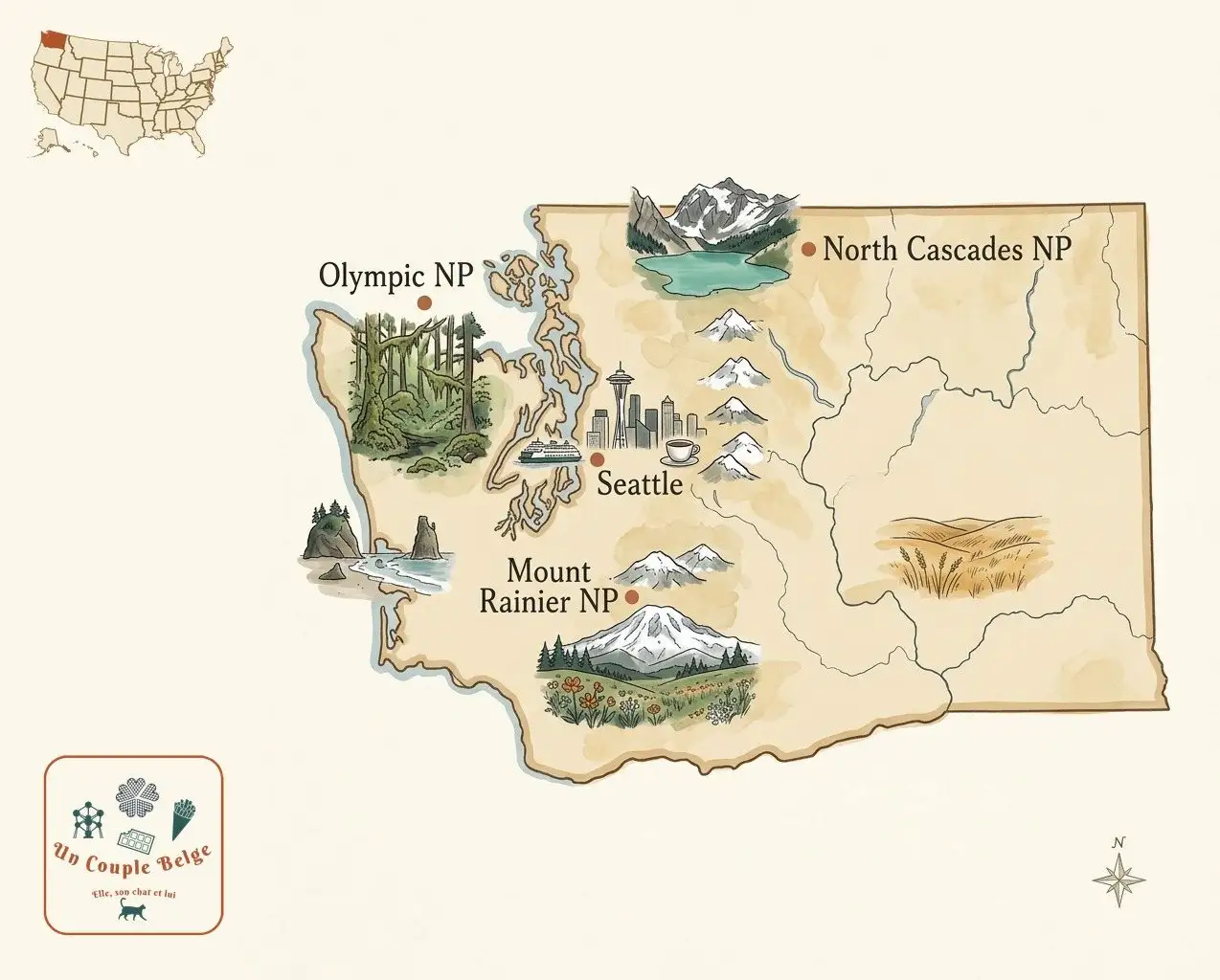 Carte — État de Washington et les lieux cités dans l’article