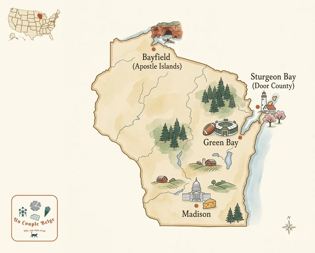 Carte — Wisconsin et les lieux cités dans l’article
