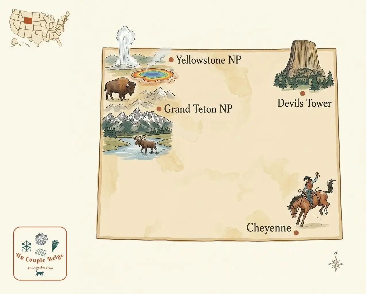 Carte — Wyoming et les lieux cités dans l’article